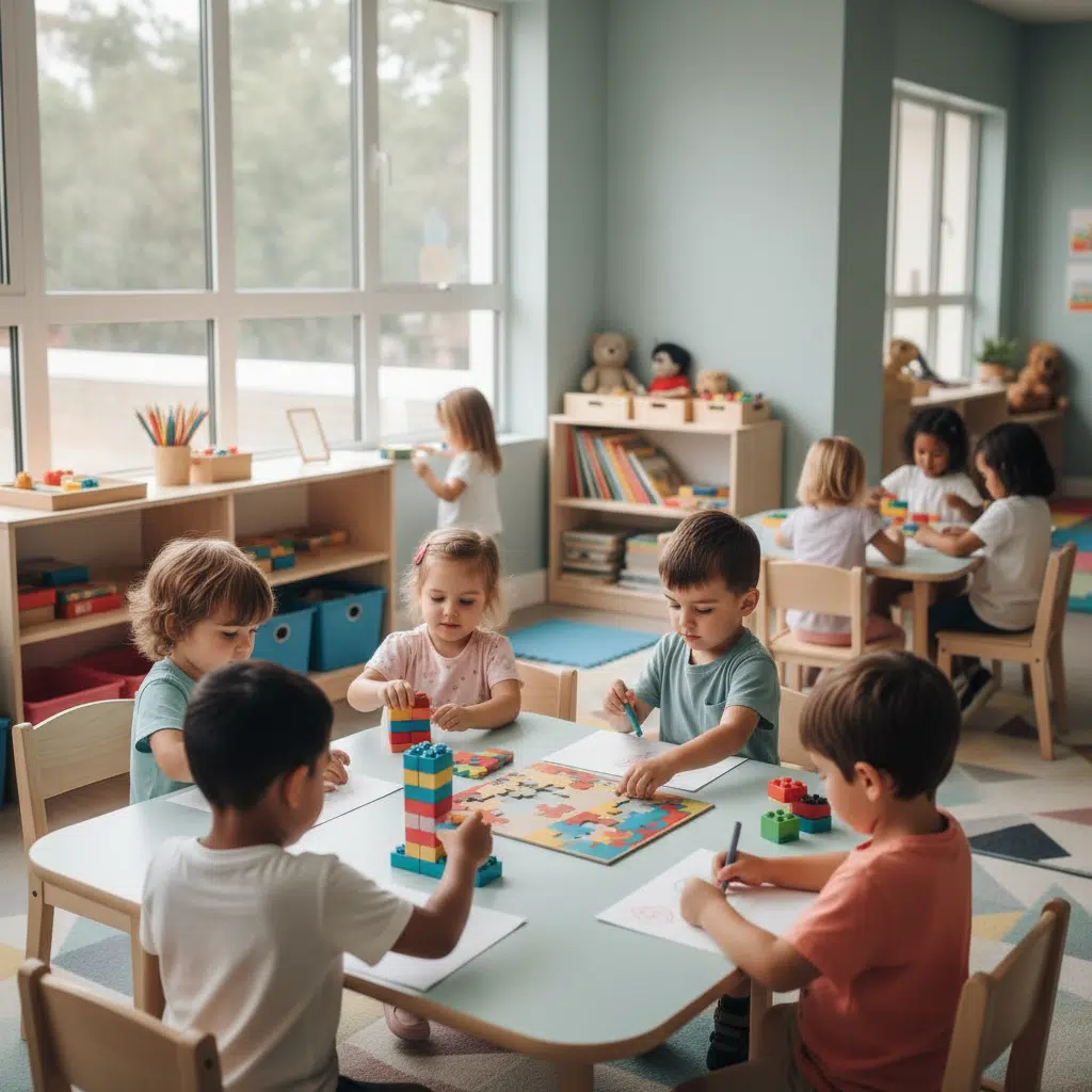 Teacher supporting interactive early education for children in Sharjah