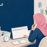 وليّة أمر ترتب جدول الأسرة بينما يلعب طفلها للمفاضلة بين الرعاية بالساعة والرعاية الشهرية